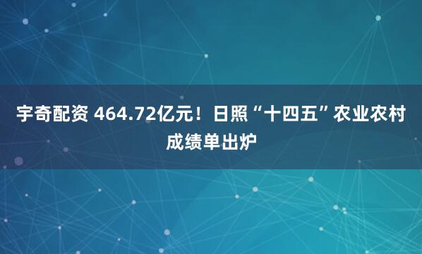 宇奇配资 464.72亿元！日照“十四五”农业农村成绩单出炉